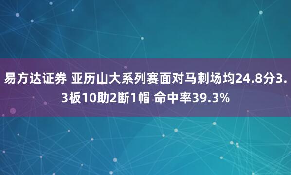 易方达证券 亚历山大系列赛面对马刺场均24.8分3.3板10助2断1帽 命中率39.3%