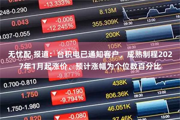 无忧配 报道：台积电已通知客户，成熟制程2027年1月起涨价、预计涨幅为个位数百分比